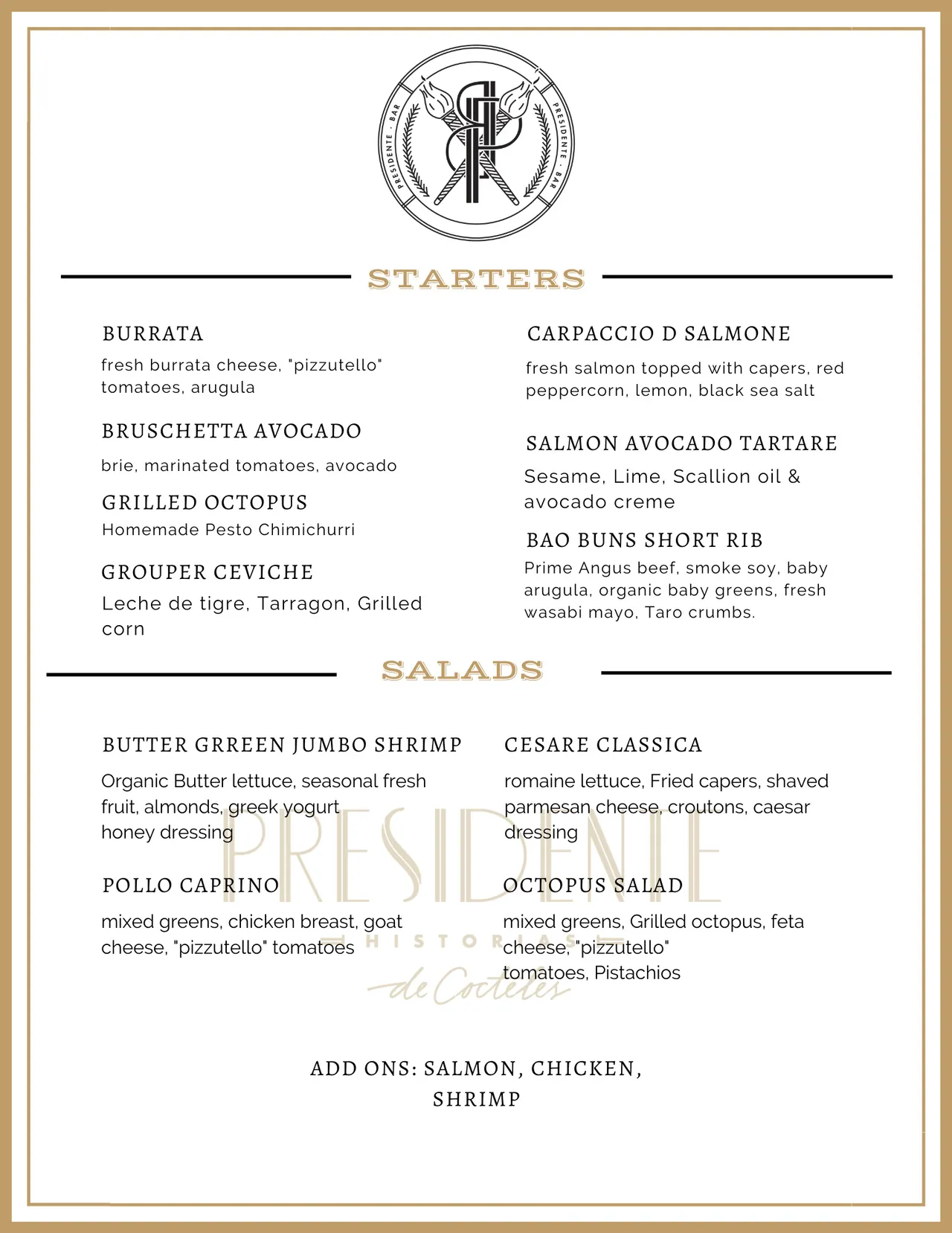 Menu Page 1 - Starters and Salads